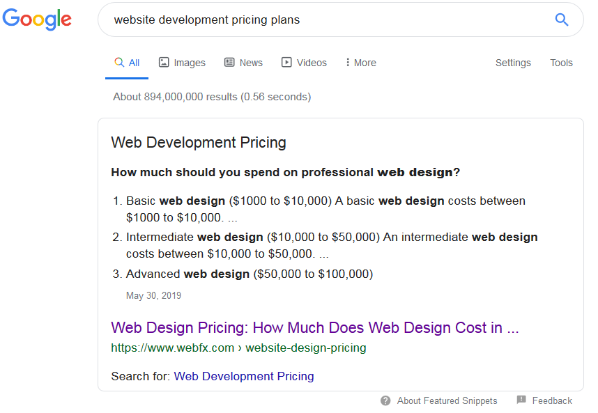 Google Search snippet